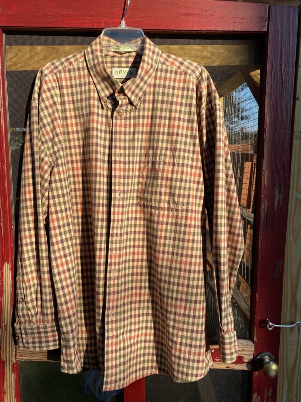 Orvis Men's Plaid Button-Down Shirt in Tan, Brown & Olive